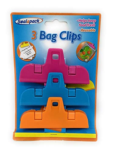 Sealapack, 3 große Tüten-Clips - Küchen-Aufbewahrung, Frischhaltedose, Gefrierschrank, Kühlschrank, Kunststoffverschluss Cover