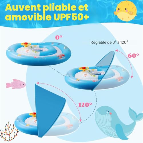 Bouée bébé empêcher le retournement Ninonly avec abri solaire pour baigner bébé sans risque - 6