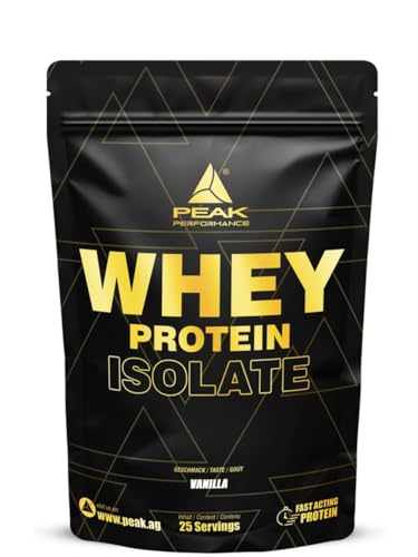 PEAK Whey Protein Isolat - 750g Geschmack Vanilla I 25 Portionen I sehr hoher Proteinanteil aus 100% Molkeprotein-Isolat I zucker- & fettarm I für Muskelaufbau & -erhalt
