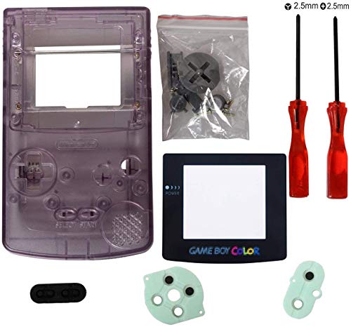 eJiasu gbc Shell Replacement, Full Replace Parts Housing Shell Pack Replacement for GBC Gameboy Color (Transparent Purple Case with Lens and Screwdriver) - Thumbnail 2