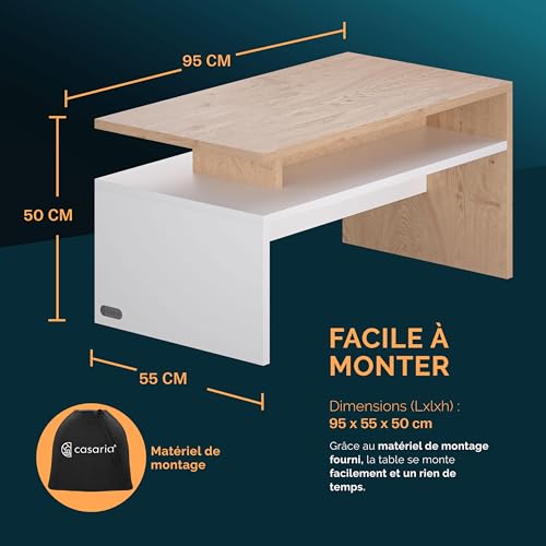 Table basse rectangulaire 95x55x50cm table de salon moderne - 3