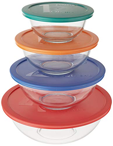 Pyrex Smart Essentials: Set de 4 boles de mezcla de vidrio con tapas negras 3