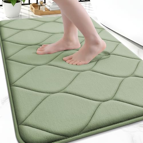 Image of Smiry Memory Foam Bath Mat 30x20, Ultra Soft Absorbent Bathroom Rugs | Sage Green, Plush Quick Dry and Machine Washable Cushion Bath Mats for Bathroom, Shower, Tub & Home Decor