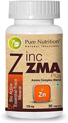 Pure Nutrition Zinc ZMA Plus 720mg | Zinc Citrate + Magnesium Aspartate + Vitamin B6 | (Bio Active Essential Trace Minerals) - 30 Veg Capsules