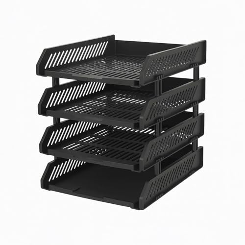 Oblivion Multifunctional Tiered Shelf Freestanding File Rack With Drawers-4-Layer Desktop Storage Organizer For Office Supplies,Adjustable For A4/Letter Size,Sturdy & Space-Saving For Home Or Office