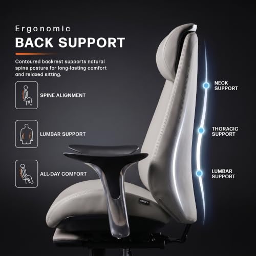 Image of Drogo Amara Ergonomic Office Chair for Work & Home- Luxury Semi-Silicone Leather, 5cm Seat Depth Adjustment, Curved Headrest, PU Aluminium Armrest, 135 Recline with 3 Lock Positions, Footrest (Beige)