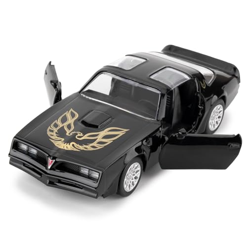 Pontiac Firebird Trans Am Toy Car, 1:36 Scale Diecast Pull Back Model Car, Doors Open, Collection Kids Toy for Aged 3 and up, Gift Black