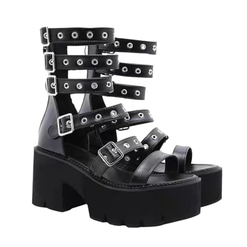 Sandales à talons hauts d'été pour femmes en cuir noir souple pointure 38