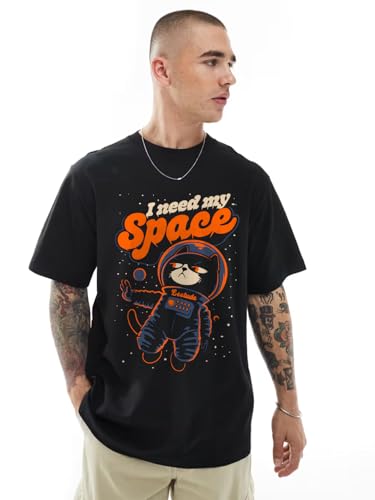 Image of LEOTUDE Half Sleeve Oversized Tshirt for Men, Round Neck Cottonblend Drop Shoulder Printed T-Shirt (Black Color)