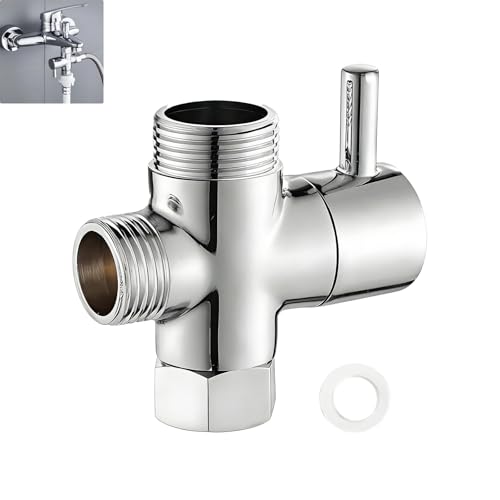 Vanne de Dérivation de Douche Chromé - Adaptateur en T à 3 Voies pour Commutation Facile entre Douchette et Pommeau Fixe - Entrée Mâle G1/2 avec Doubles...