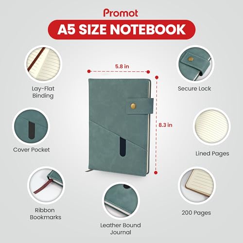 Promot PNB01-A5-SKYBLUE-FBA Pu Leather Notebook With Pen - A5 Lined Daily Journals For Writing Men Women, Executive Hardcover Notebook For Work, Travel Diary thumb #5