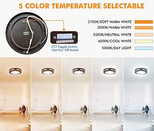 Cloudy Bay Indoor Outdoor 10Inch 5 Color Motion Sensor Light Sensor Led Flush Mount Ceiling Light, 2700K/3000K/3500K/4000K/5000K Selectable, 20W Cri90+ Oil Rubbed Bronze,Dustproof Design,Wet Location #TOP3