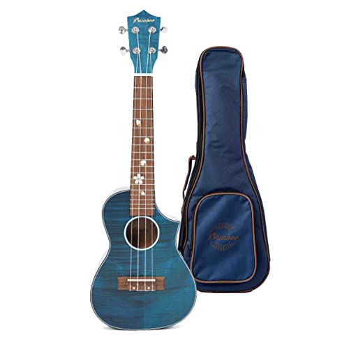 BAMBOO, Ukelele Concierto Blossom Blue con Funda Acolchada, 23 pulgadas, madera Tiger Okoume