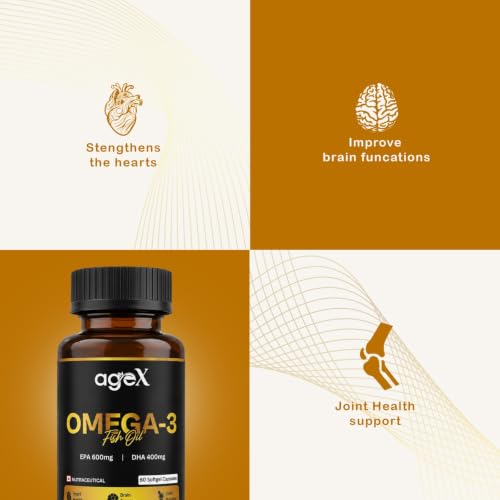 Image of Omega 3 Fish Oil Capsules 1000mg | 180mg EPA + 120mg DHA | High Absorption Triglyceride Form | No Fishy Burps | Mercury-Free Salmon Oil | 60 Softgels (Pack of 1)