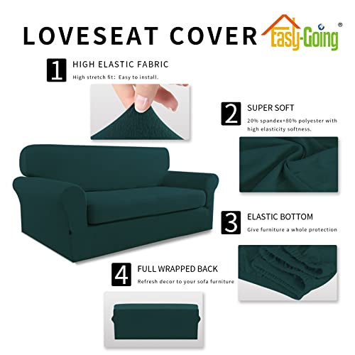 Image of Easy-Going 2 Pieces Stretch Loveseat Couch Sofa Slipcover Washable | Spandex Soft Fitted Sofa Couch Cover for Sofa Furniture Protector with Bottom Kids,Pet Dog Deep teal