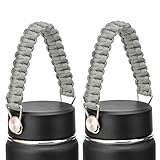 Bluwing Paracord Handles for Hydro Flask Lids, Replacement Flex Strap on Wide and Standard Mouth Water Bottle Lids Caps, BPA-Free, 2Pack (Gray-2Pcs)
