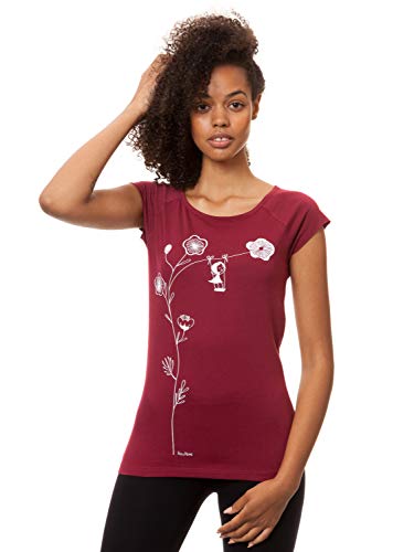 Tee-shirt pour femme FellHerz en coton bio rouge foncé avec motif balançoire poétique