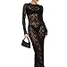 ZGMYC Women's Elegant Floral Lace Maxi Dress Sexy See Through Long Sleeve Evening Dress Party Cocktail Dress Beach Cover Ups