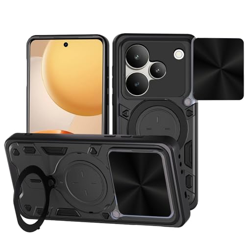 Image of AESTMO Tough Armor Realme P4 5G Bumper Back Case Cover | Ring Holder & Sliding Camera Shield Cover | 360 Degree Protection Back Case Cover for Realme P4 5G (D20 Black)
