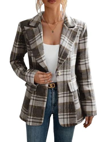 Mina Self Fall Flannel Blazer Jacket for Women 2025 Plaid Slim