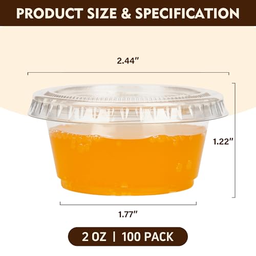 Image of YEEHAW 200 Sets - 2 oz Jello Shot Cups with Lids, Clear Disposable Plastic Cups for Meal Prep, Salad Dressing, Souffle, Portion Containers