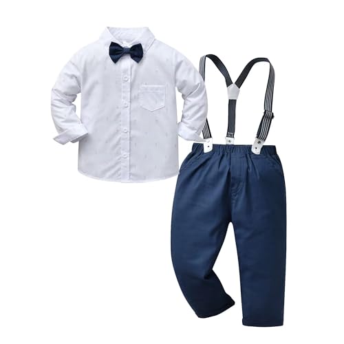 Image of Boarnseorl Baby Boys Pants Sets, Infant Long Sleeve Shirt + Pants + Bow Tie + Suspenders Outfits