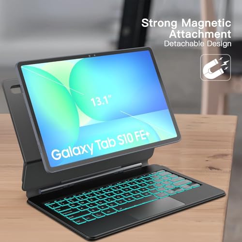 Image of RTSY Magic Style Keyboard case for Samsung Galaxy Tab S10 FE Plus /FE Plus 5G (13.1 Inch) with 7-Colors Backlit & Precision Trackpad, Floating Cantilever Magnetic Stand (Black)