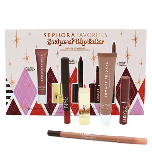SEPHORA Favorites Swipe of Lip Color Lipstick and Lip Balm Set: Nars Lipstick Pencil, Huda Beauty Lip Pencil, Summer Fridays Lip Butter Balm, Clinique Almost Lipstick, Couture Lipstick,0.5 Ounce