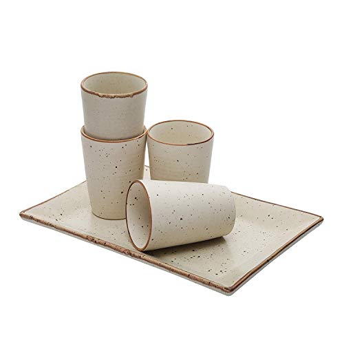 Image of miah decor Ceramic Tumbler Set of 4 with Serving Tray, Handmade Stoneware