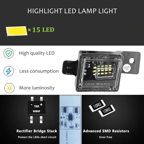 Full LED License Plate Light Assembly Compatible with GMC Sierra 1500 2500HD 2015-2022 Colorado Canyon Pickup Truck, Chevy Silverado 2014 2015 2017 2019 2020 2021 2022 2023, White 6000K, Pack of 2 by Generic - Used condition - Image 2