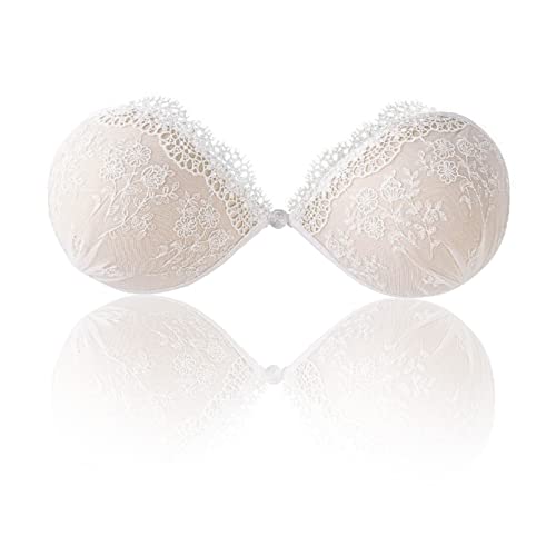 Adhesive Bra Invisible Lifting Bra, Reusable Sticky Push Up Bra, Strapless Backless Bra For Women (White Lace Bra,B) #TOP5