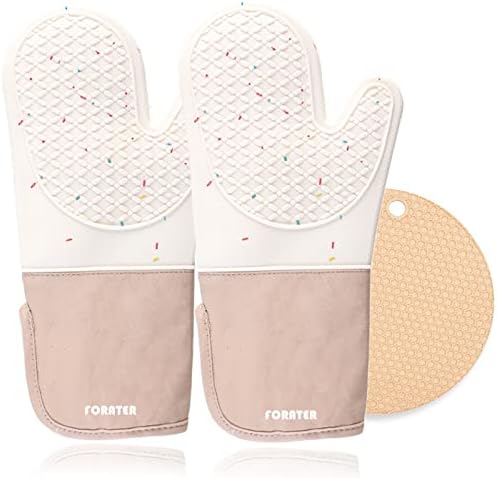 Silicone Oven Mitts & Pot Holder Set, 500℉ Heat Resistant Non-Sli...