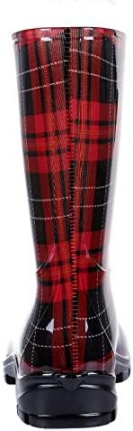 Asgard Women's Mid Calf Rain Boots Buffalo Plaid Short Waterproof Garden Shoes Red 42 (11) | Image 4