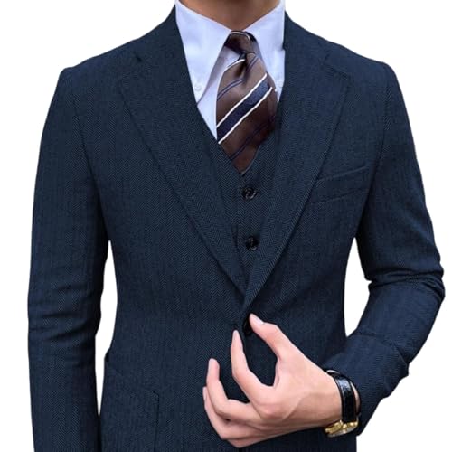 3 Piece Tweed Suit Set,Retro Herringbone Prom Tuxedos Set for Men Wedding Grooms Blazer Vest Pant Set4