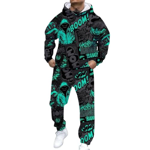 Survêtement homme vert menthe sweat à capuche décontracté et jogging imprimé
