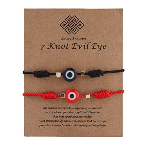 Image of Caiyao Evil Eye Bracelet - Handmade Adjustable Red Black String Knot Lucky Kabbalah Protection Bracelet