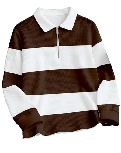 Image of Mens Stylish Half Zip Tshirt, Texture Striped Casual T-Shirt for Men, Formal Collared Neck Full Sleeves T-Shirt for Boys
