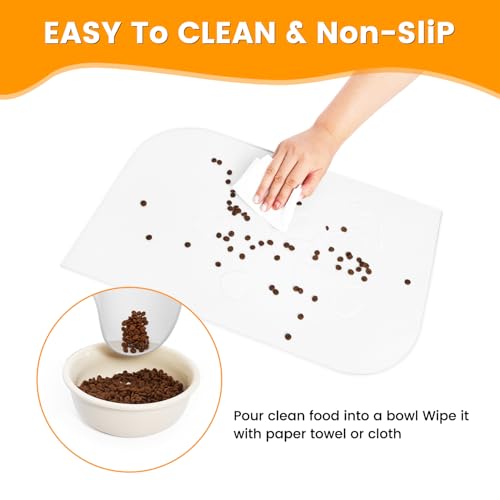 LDYOEN Dog Bowl Mat, Waterproof, Silicone, Cat & Dog Mat with Raised Edges (48 x 30 cm), transparent - Image 3
