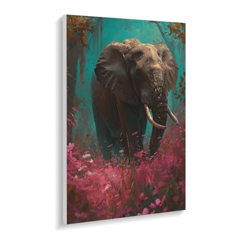 数字油絵 ラッセン ピンクの花畑の象 デジタル油絵 数字キットによる絵画 DIY絵 手塗り 動物イラストアート 数字キット塗り絵 壁飾り ホーム オフィス装飾 数字塗り絵 手工芸 初心者 大人 子供 贈り物 30×40cm