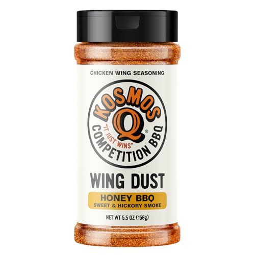 Kosmos Q Honey Bbq Wing Dust, Sweet & Smoky Chicken Wing Seasoning For Chicken, Popcorn, Ribs, Pizza & More, Sweet Honey Barbecue Flavor Dry Rub Seasoning Dust, Great For Grilling & Smoking, 6 Oz