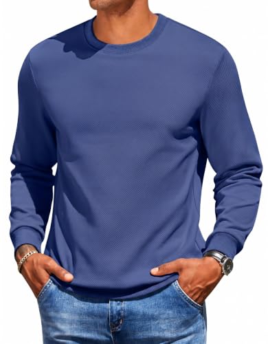 Image of COOFANDY Men's Sweatshirts Crew Neck Sweatshirt no Hood for Men UK Blue 3XL