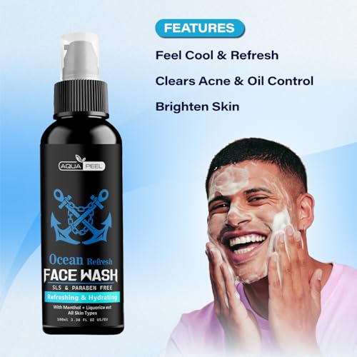 Image of Ocean Refresh Face Wash for Men 100ml | SLS & Paraben Free Deep Cleansing Facial Cleanser | Oil Control, Refreshing & Hydrating Gel Formula for All Skin Types (Pack Of 1)