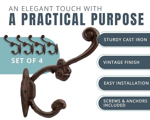 Comfify CA-0618-05-BR Decorative Rustic Wall Hooks – Shabby Chic Set Of 4 Wall Mounted Hooks For Coats thumb #1