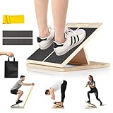Adjustable Wooden Slant Board for Calf Stretching & Hamstring Flexibility – Professional Incline Calf Stretcher for Home Gym, Squats, Mobility & Rehab with Carry Bag, Loop Band & 2 Sand Papers