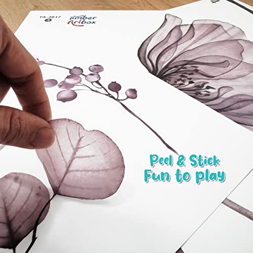 Timber Artbox Vintage Flower Wall Decals – Transparent Floral Wall Decor – Romantic Wall Stickers For Bedroom & Living Room – Beautiful Dark Pink Stickers #TOP4