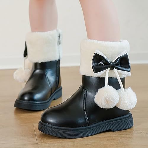 IWIHMIV Kids Riding Boots Girls Fashion Leather Short Boots with Side Zipper Winter Thickened Warm Ankle Booties4