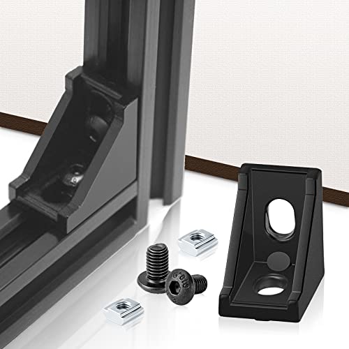 PETOX 30 Set Black 2020 Series Aluminum Extrusion Profile Connector, Includes 1pc Wrench, 30pcs 2028 Corner Bracket, 60pcs T-Slot Sliding Nuts and Hex Screw Bolt for 20S Aluminum Rail Accessories