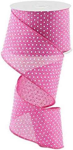 Pink White Raised Swiss Polka Dots Wired Ribbon (2.5 Inches x 50 Yards)