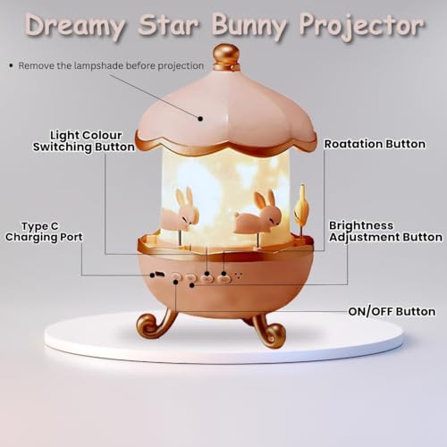 Image of Rabbit Night Light Bunny Projector Galaxy Projector Star Projector Kids Night lamp Nursery Light Bedroom Projector USB Night Light Baby Room Light Kids Room Decor