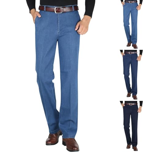 Men's Jeans Relaxed Fit for Older Men Classic Wide Straight Leg Jeans for Men Stretch Denim Pants with Pocket